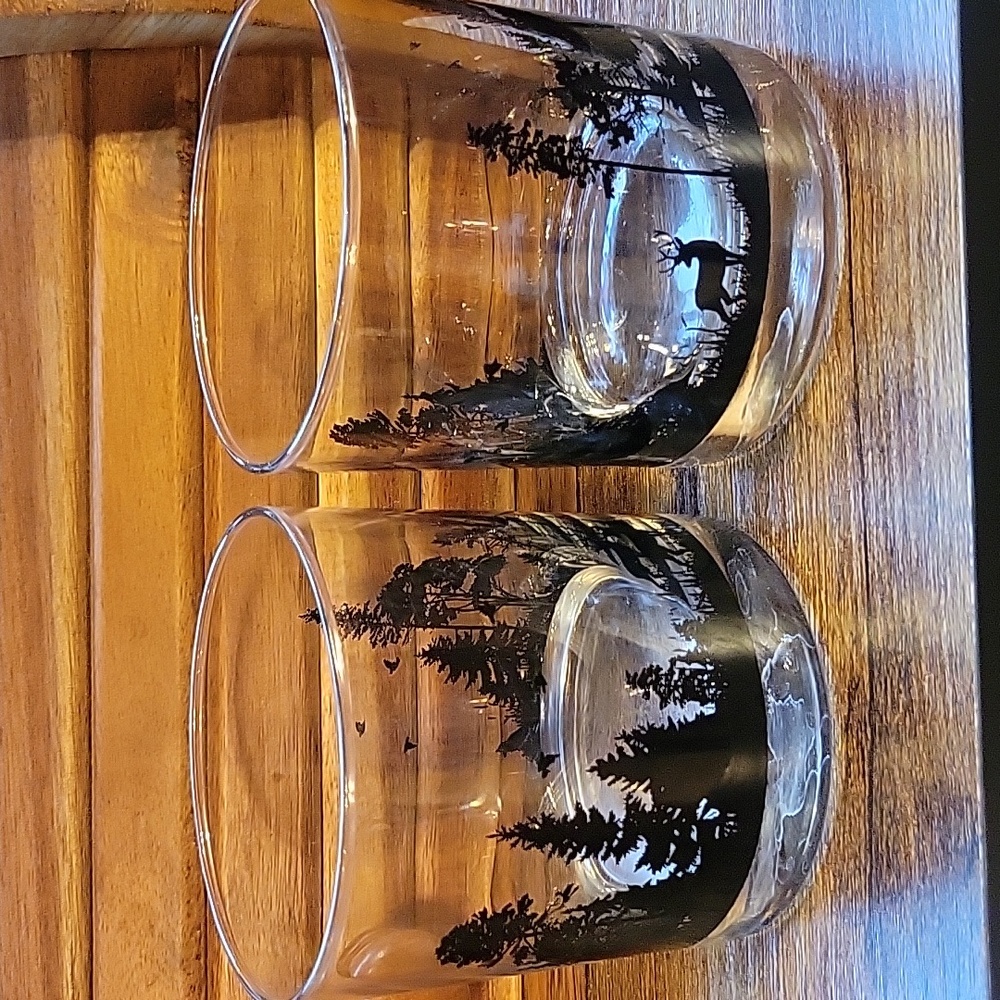 Set of 2 Black Lantern handmade forest animals whiskey/juice glasses rustic